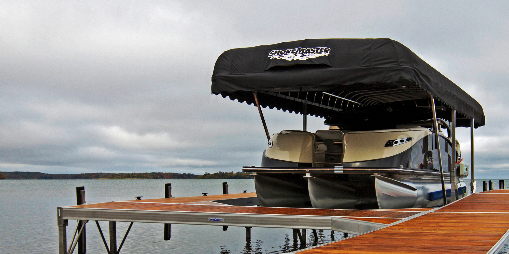 ShoreMaster Vertical Lift with Black Canopy and Infinity RS4 Dock with IPE Decking