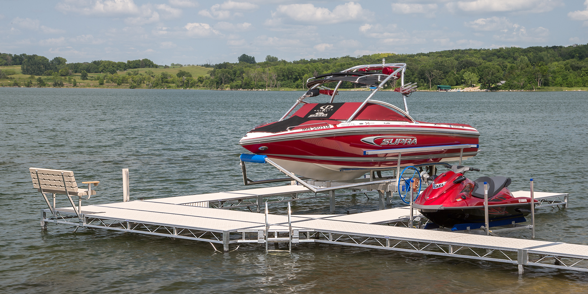 ShoreMaster Hydraulic Lift and PWC Lift and Infinity TS9 Dock with FlowThrough Decking