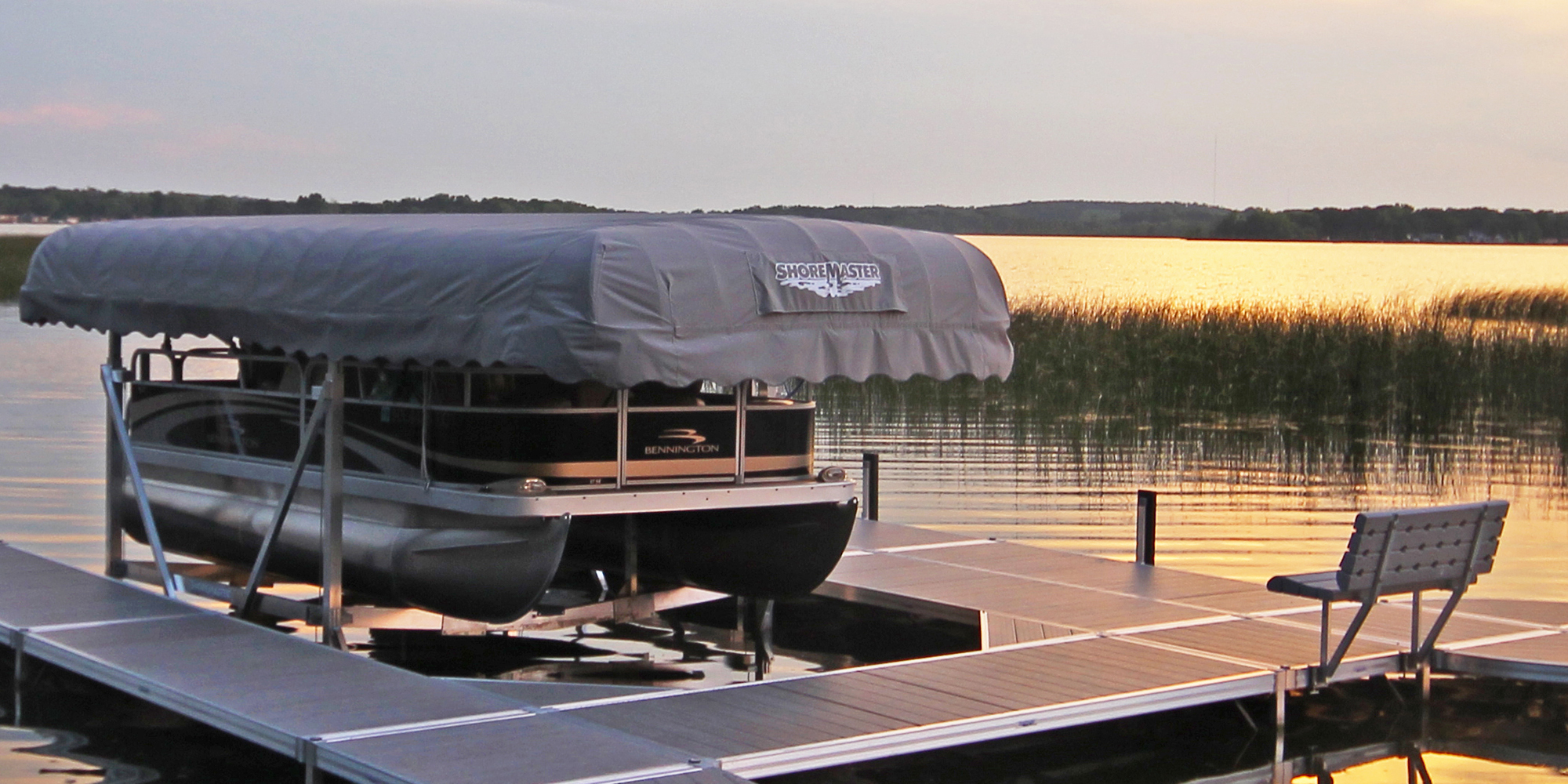 ShoreMaster Vertical Lift with Gray Canopy Cover and Infinity RS4 Dock