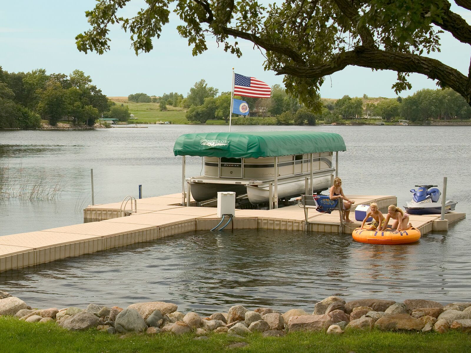 polydock green canopy vertical lift pontoon shoreport